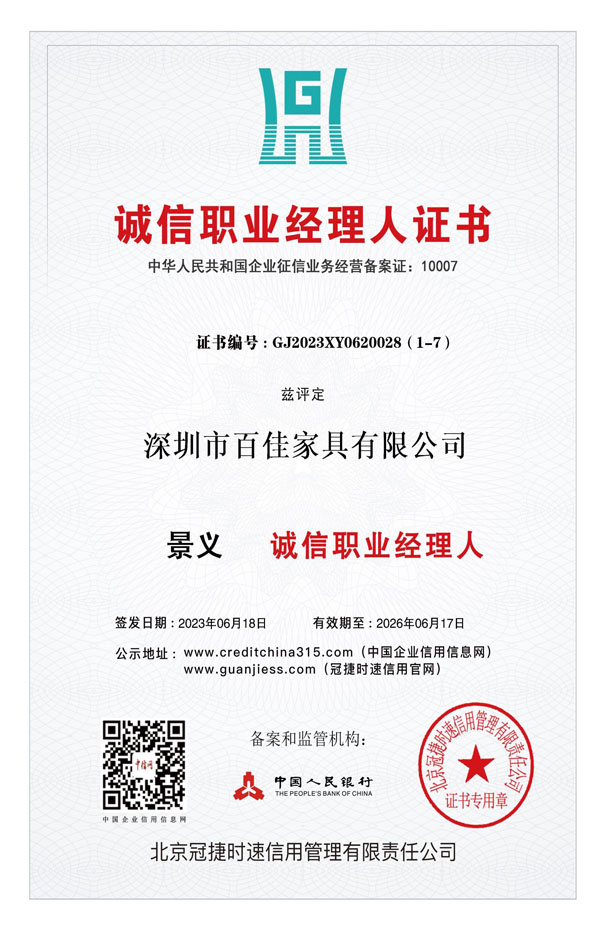  Certificate of Honest Professional Manager